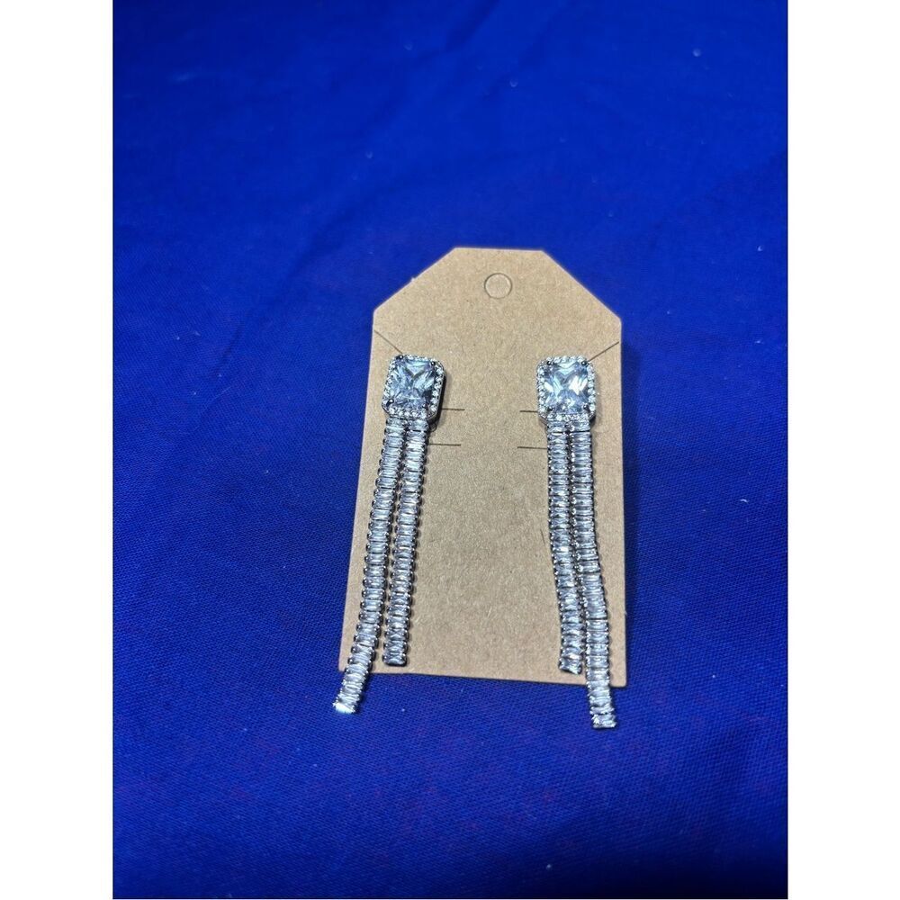 New Silver Crystal Drop Fringe Earrings